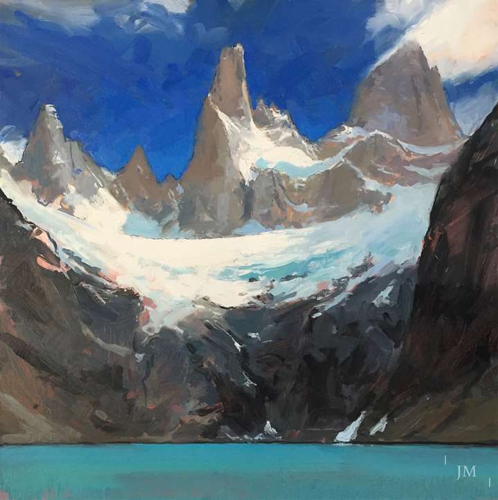 Fitz Roy and Laguna Sucia, sunlight on glacier